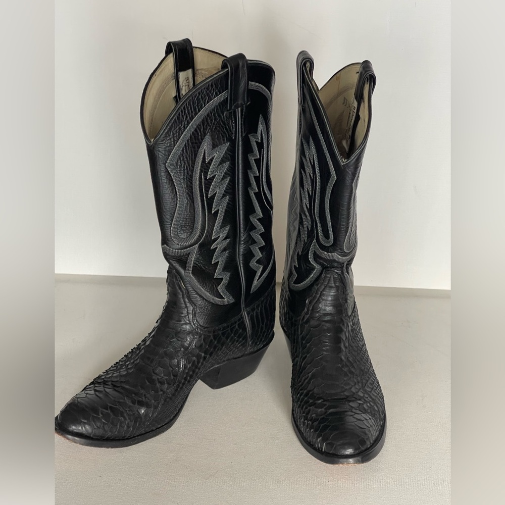 Vintage Remington El Paso Western Cowboy Boots Black Leather Snakeskin USA